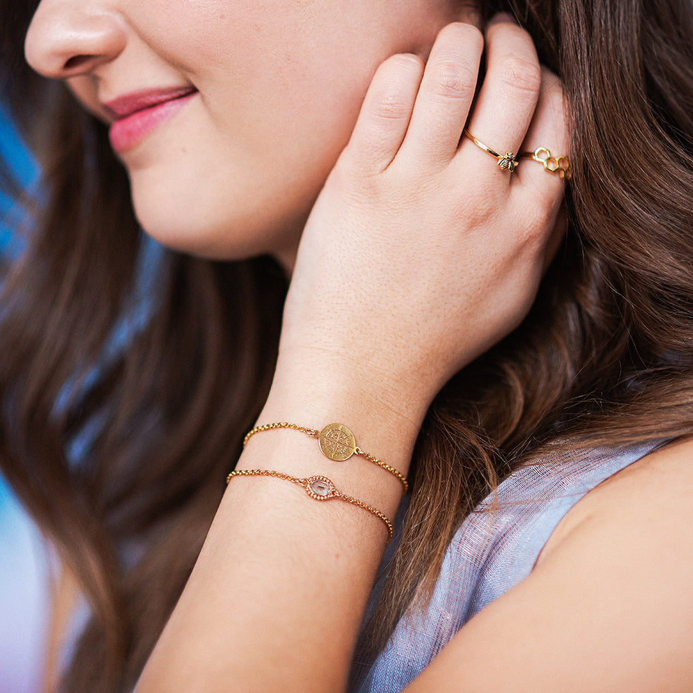 Bracelet boussole gravée or