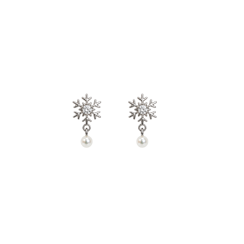 Boucles d'oreilles flocons argent et perles