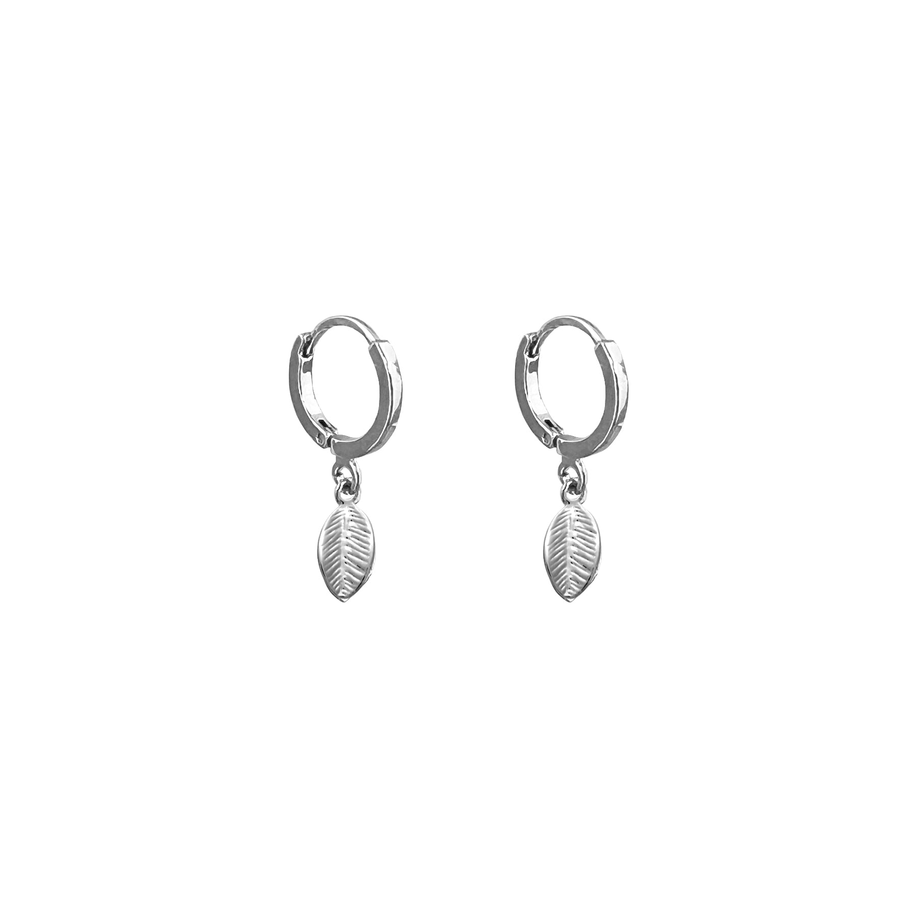 Silver hoop earrings and leaf pendants