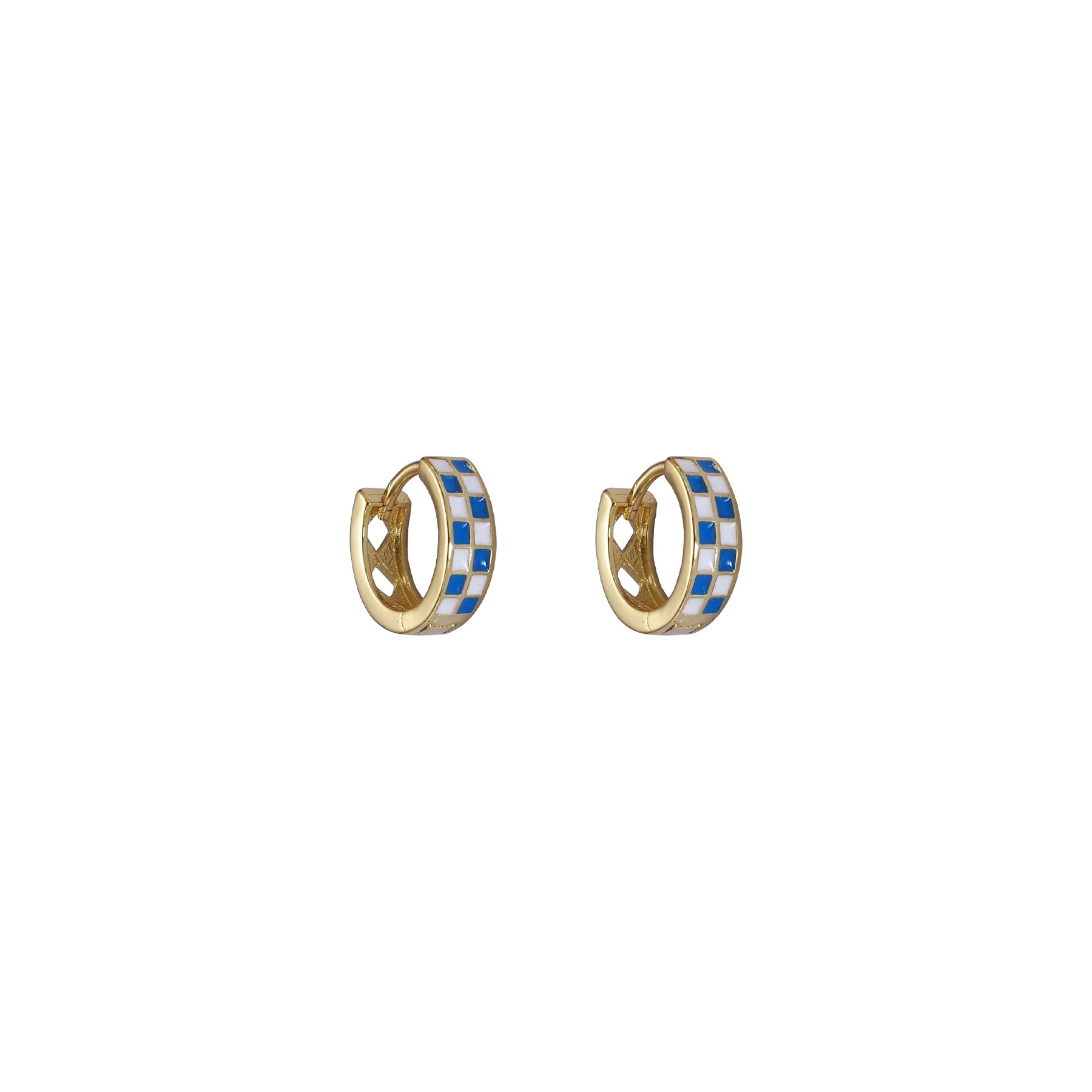 Gold and blue checkerboard hoops