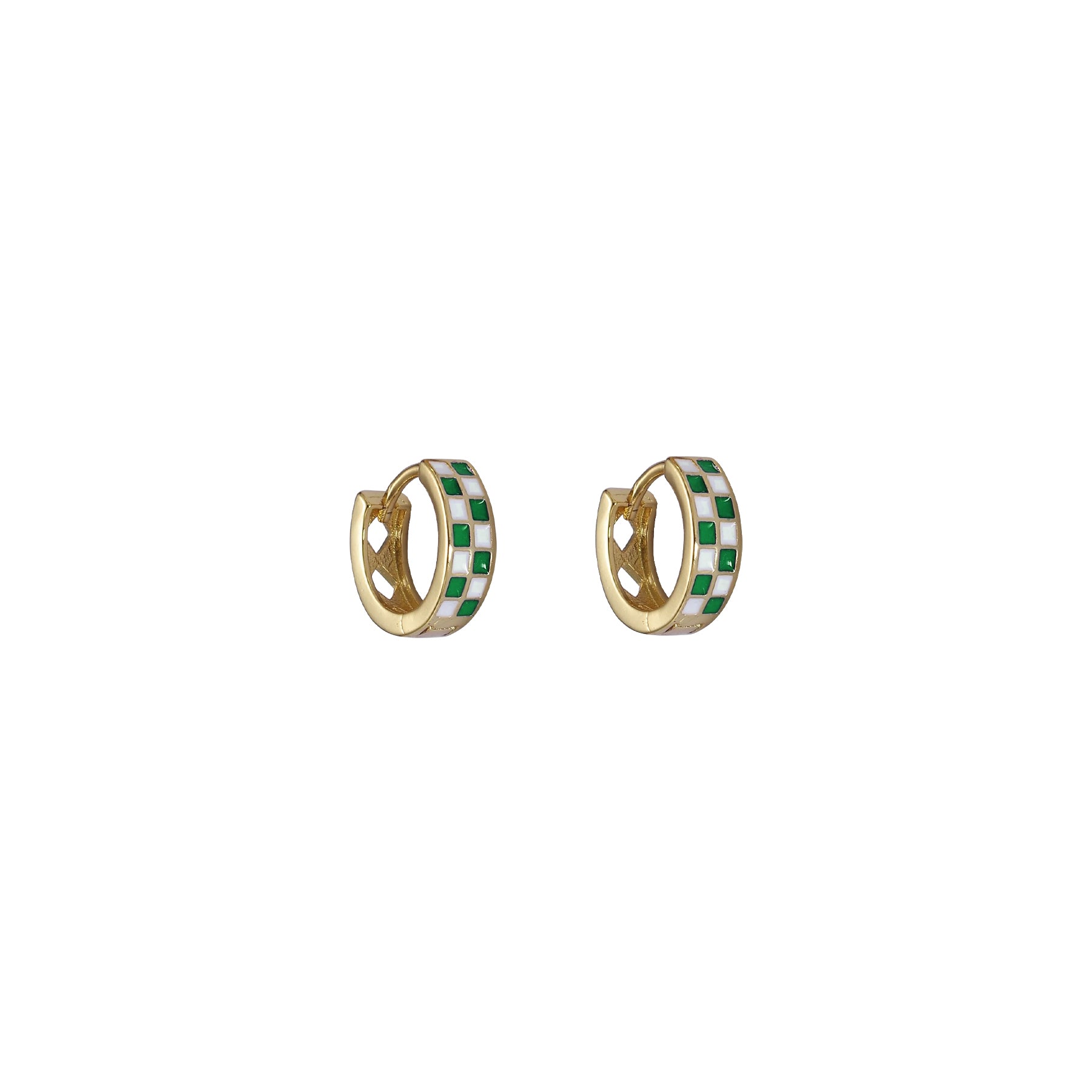 Gold and green checkerboard hoops