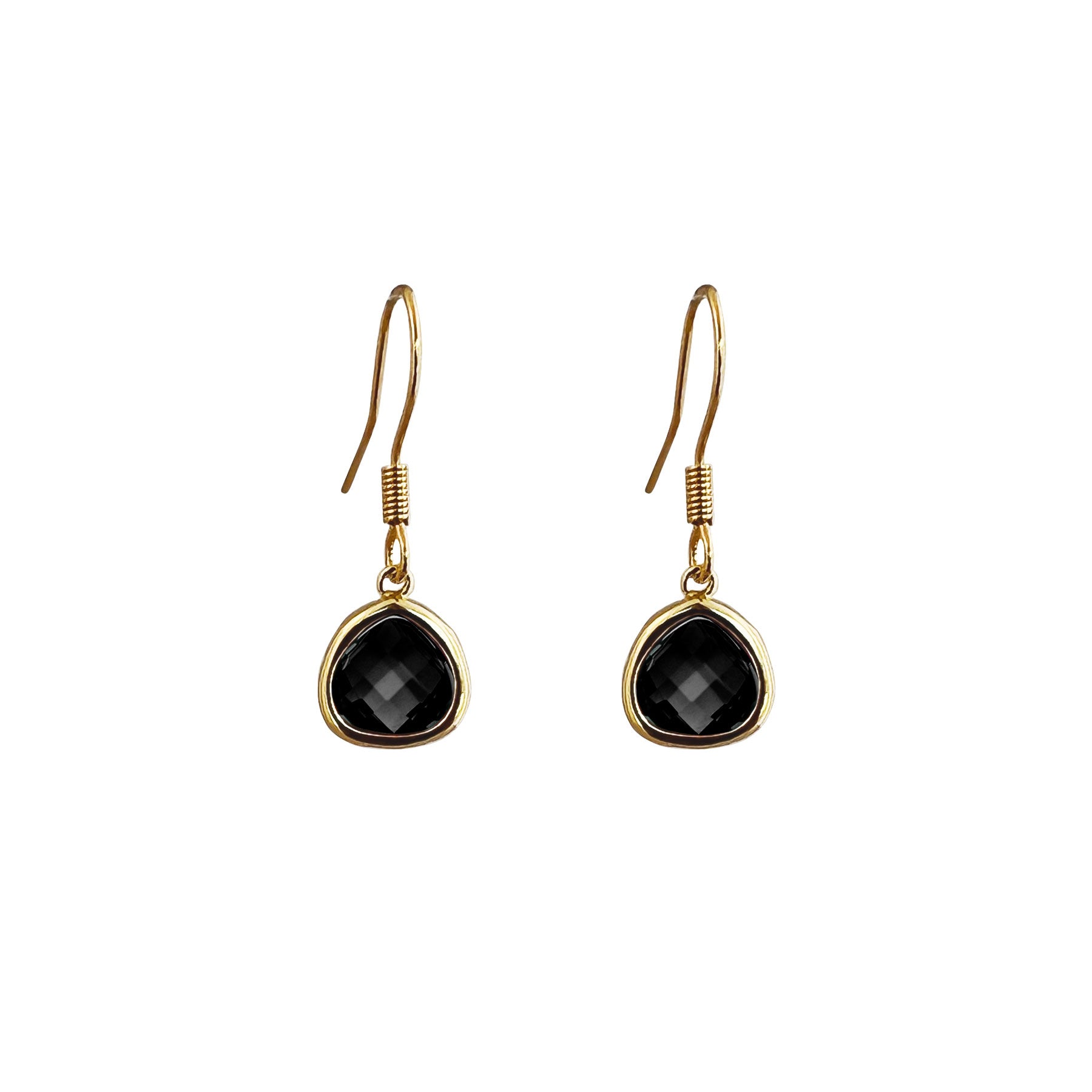 Gold pendant earrings with black crystal drops 