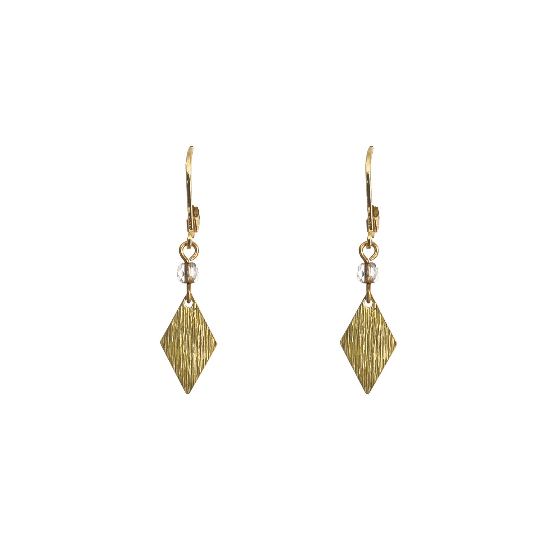  Gold diamond-shaped pendant earrings with crystal pearls 