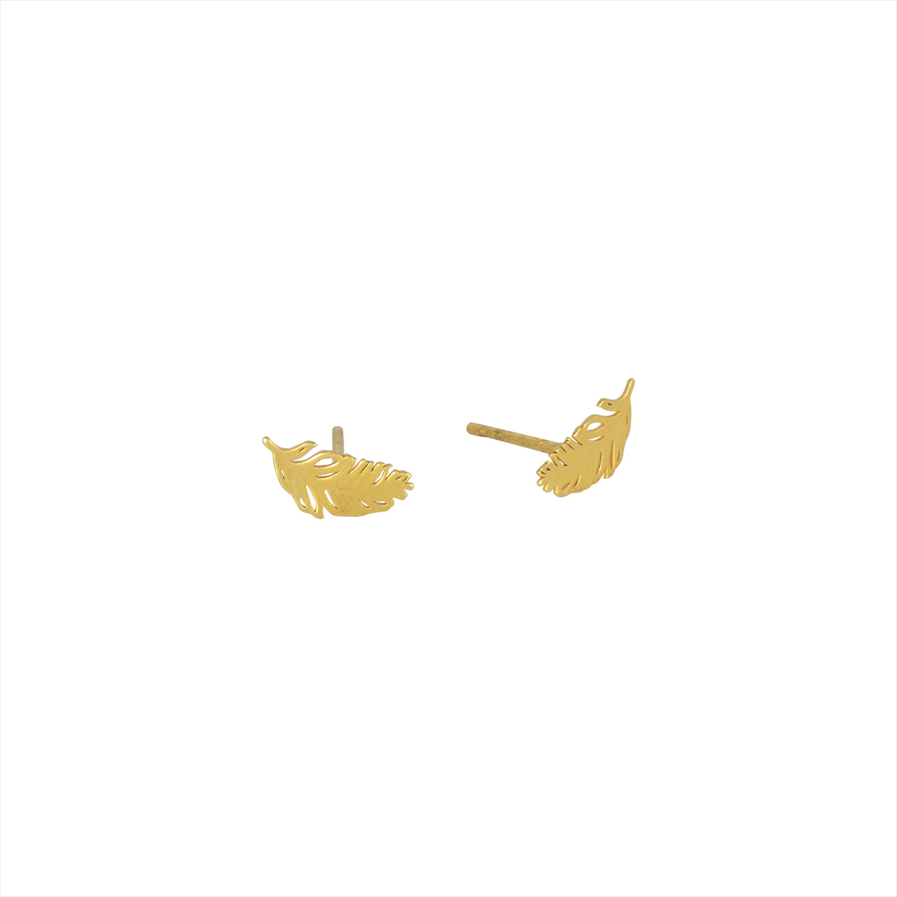 Gold feather stud earrings