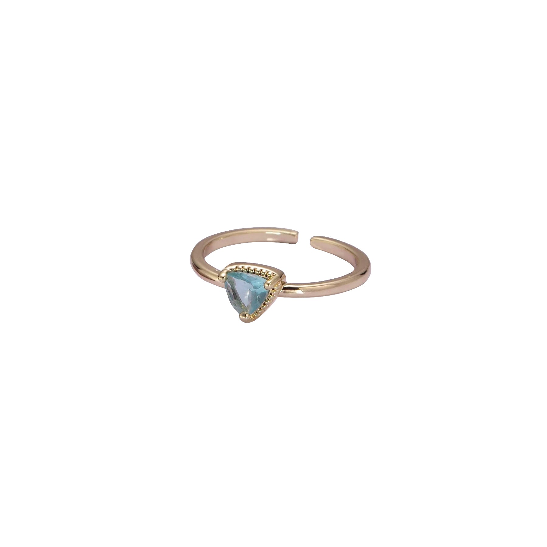 Gold and aqua triangle stone ring